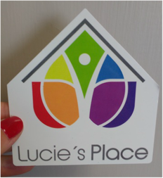 Glossy sticker of Lucie's Place logo